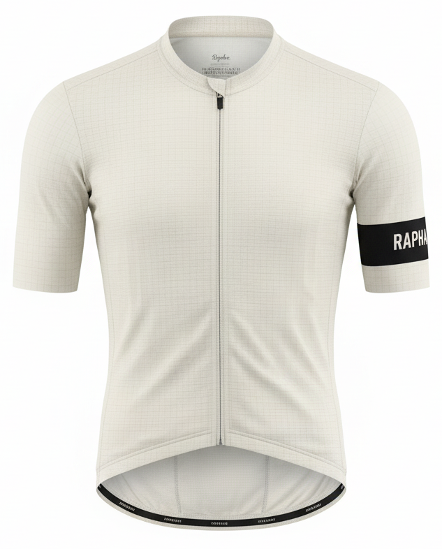 Close-up of a Rapha cycling jersey with the iconic armband