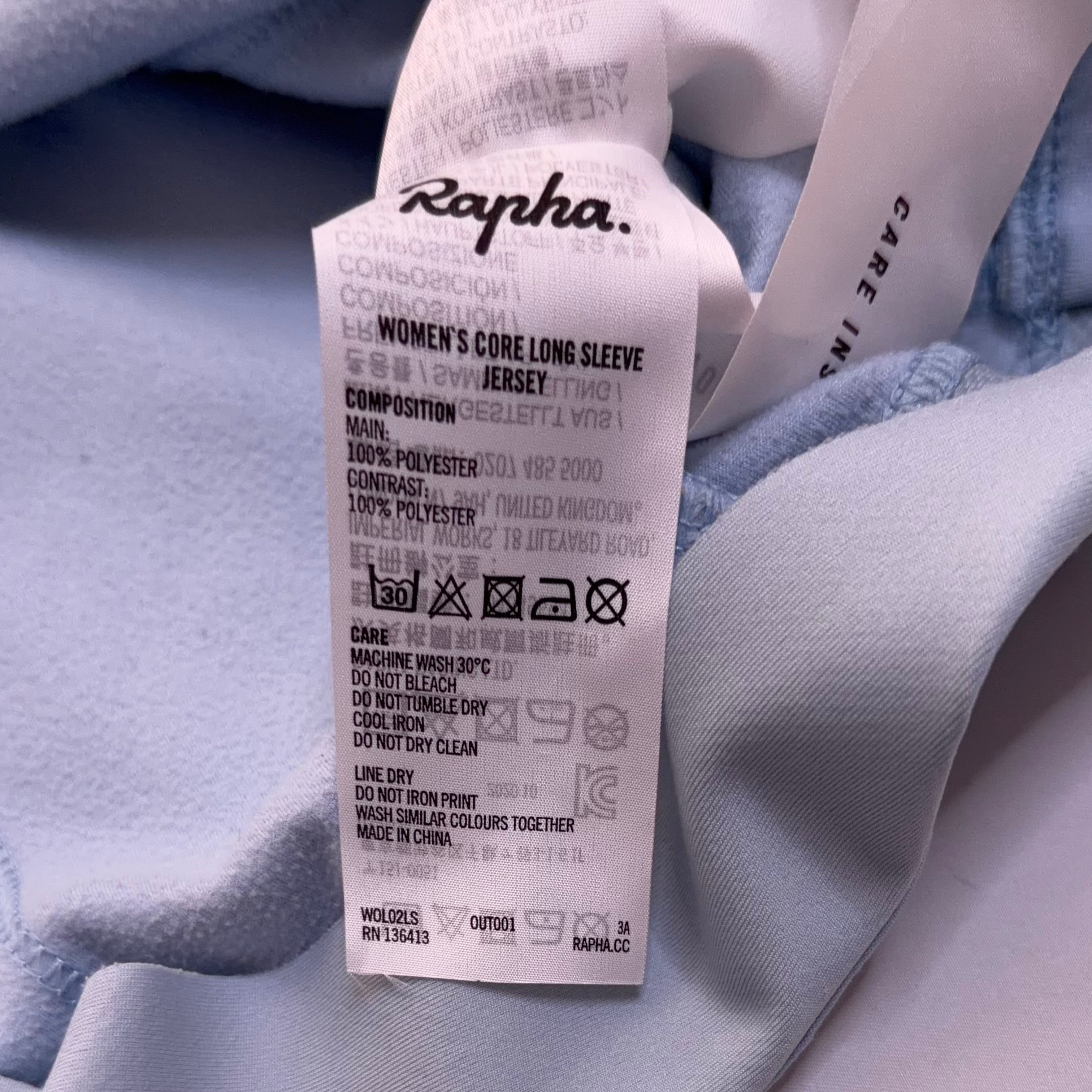 Used Rapha Women's Core Long Sleeve Jersey - Pale Blue - Excellent Used Condition