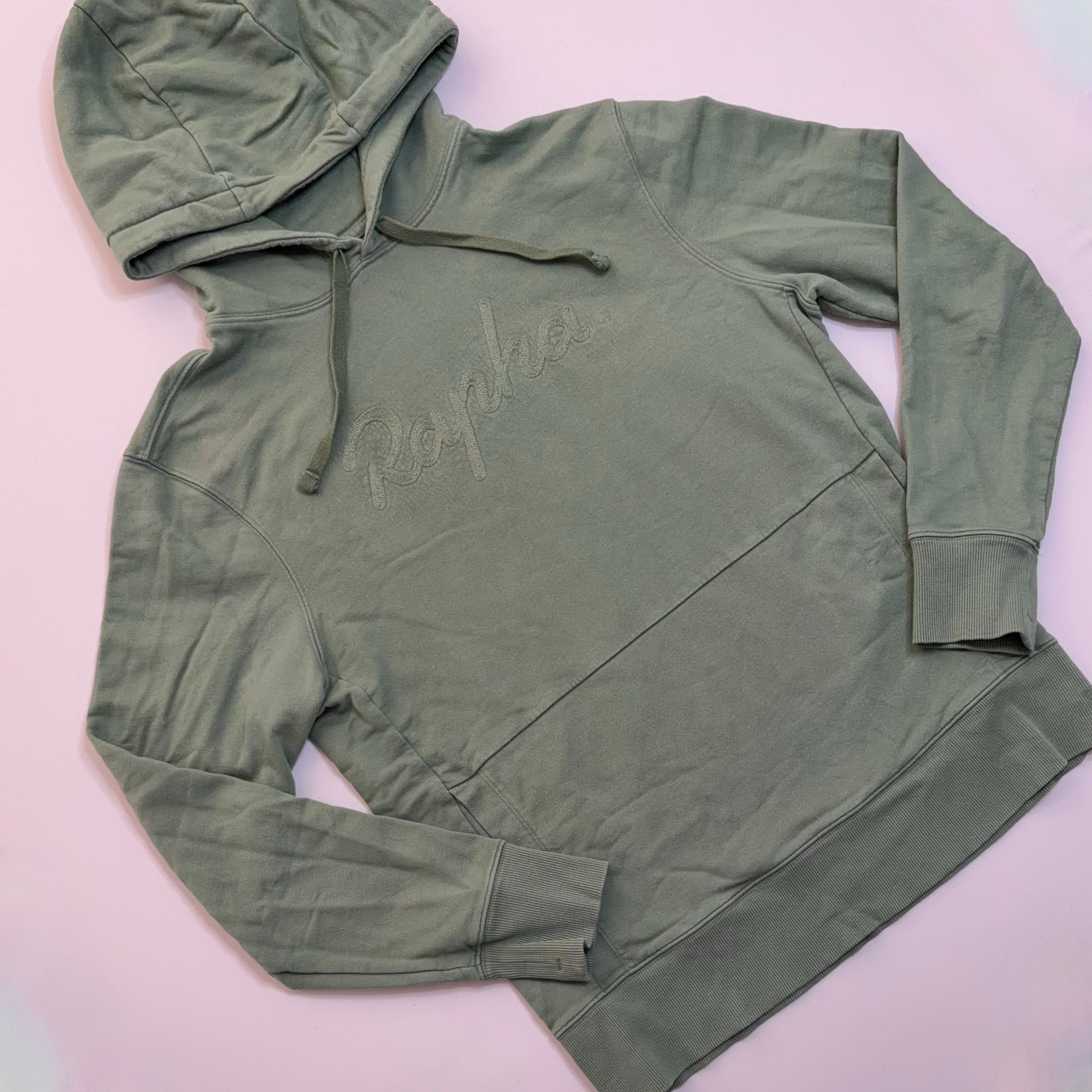 Used Rapha Men's Script Logo Hoodie - Olive Green - Very Good Used Condition