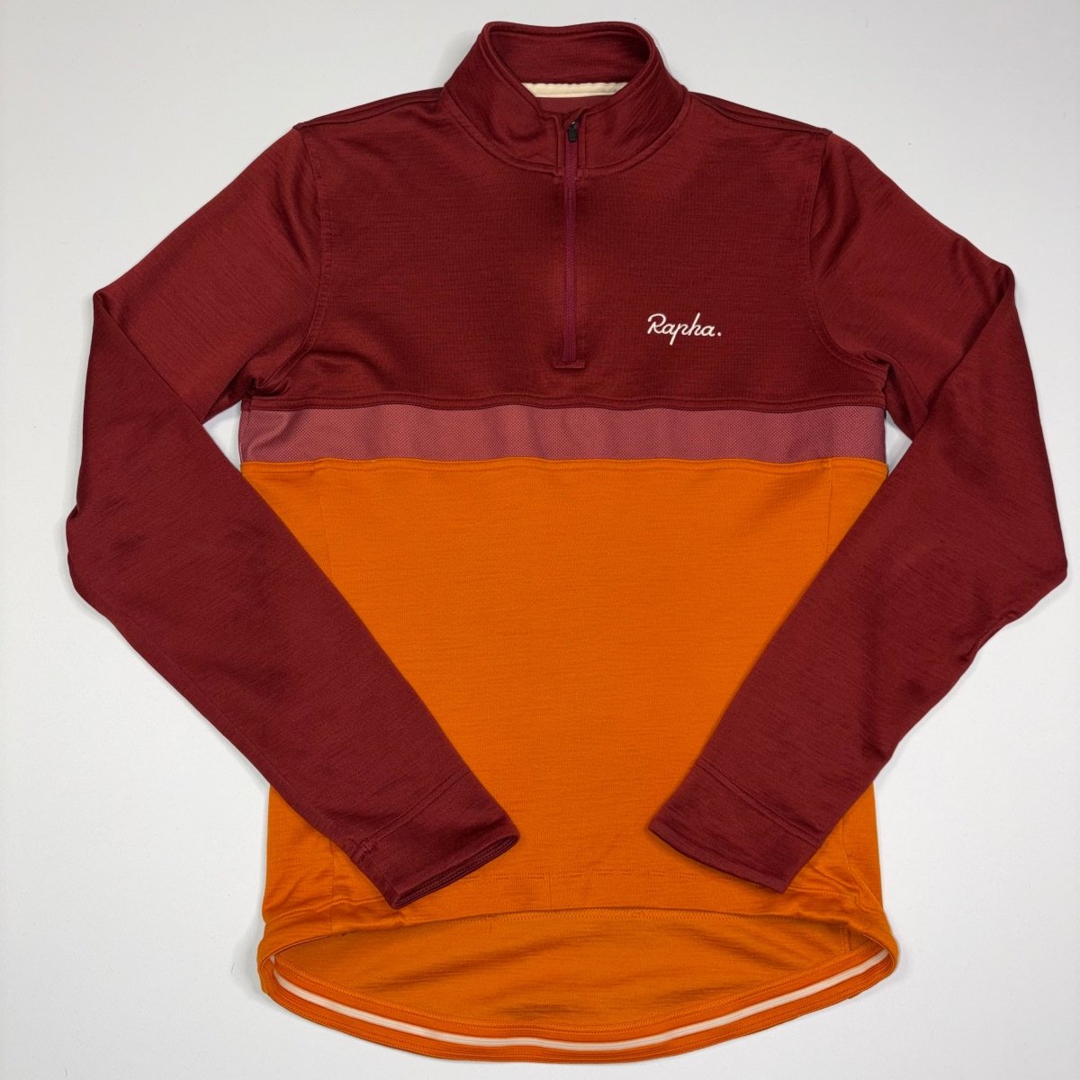 Rapha Men's Club Long Sleeve Jersey - M - Burgundy / Orange - Very Good Used Condition - Pedalling Wears