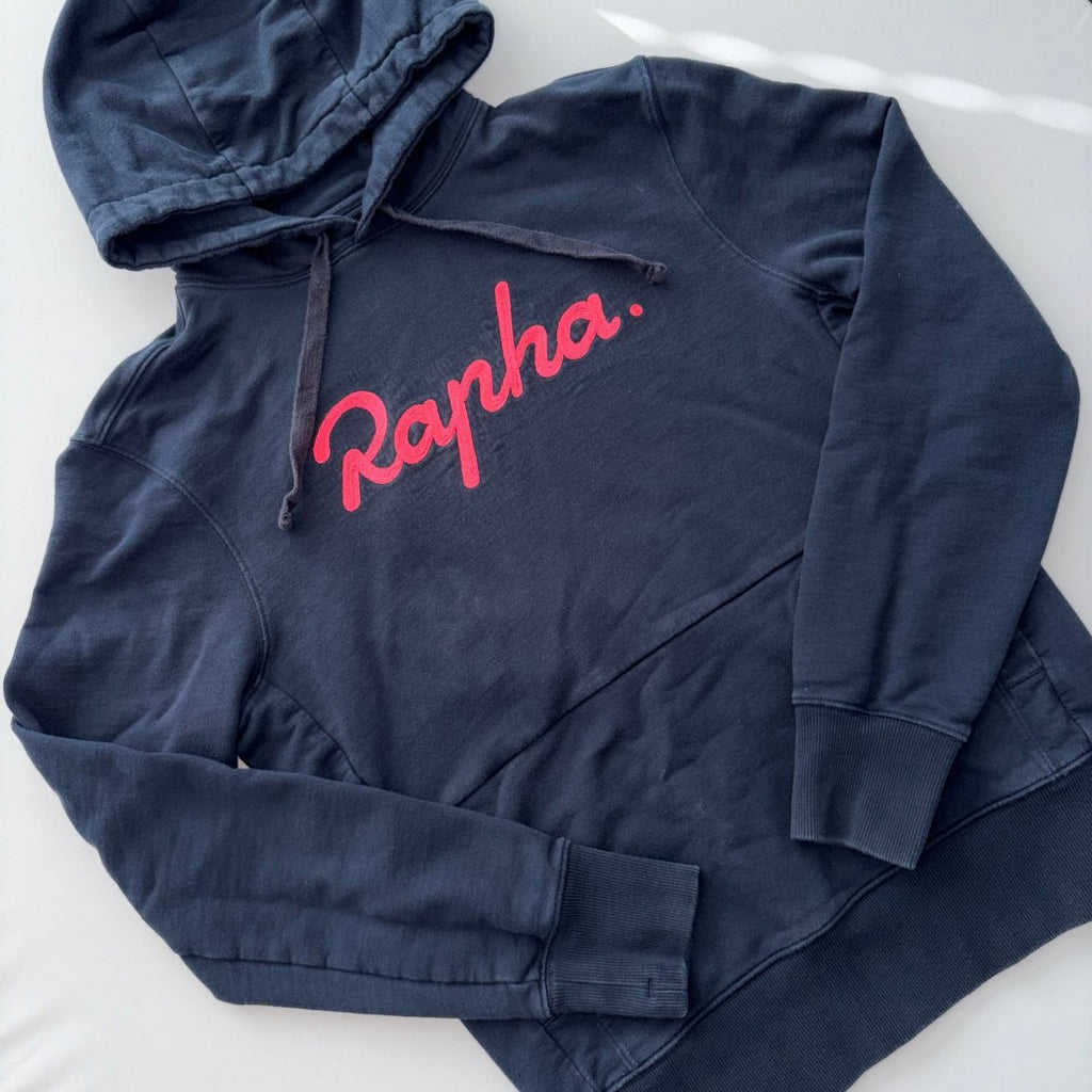 Rapha Men's Logo Pullover Hoodie - S - Navy / Pink - Very Good Used Condition - Pedalling Wears