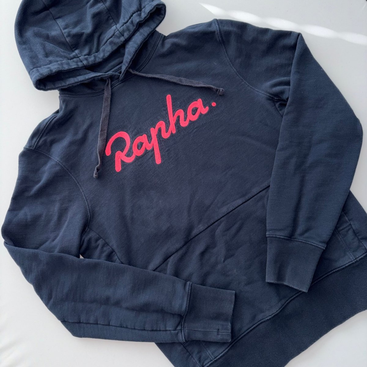 Rapha Men's Logo Pullover Hoodie - S - Navy / Pink - Very Good Used Condition - Pedalling Wears