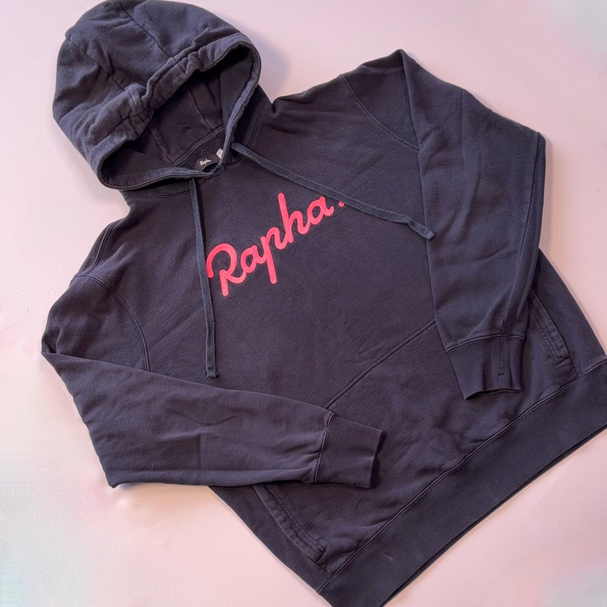 Rapha Men's Script Logo Hoodie - XXL - Navy / Pink - Good Used Condition - Pedalling Wears