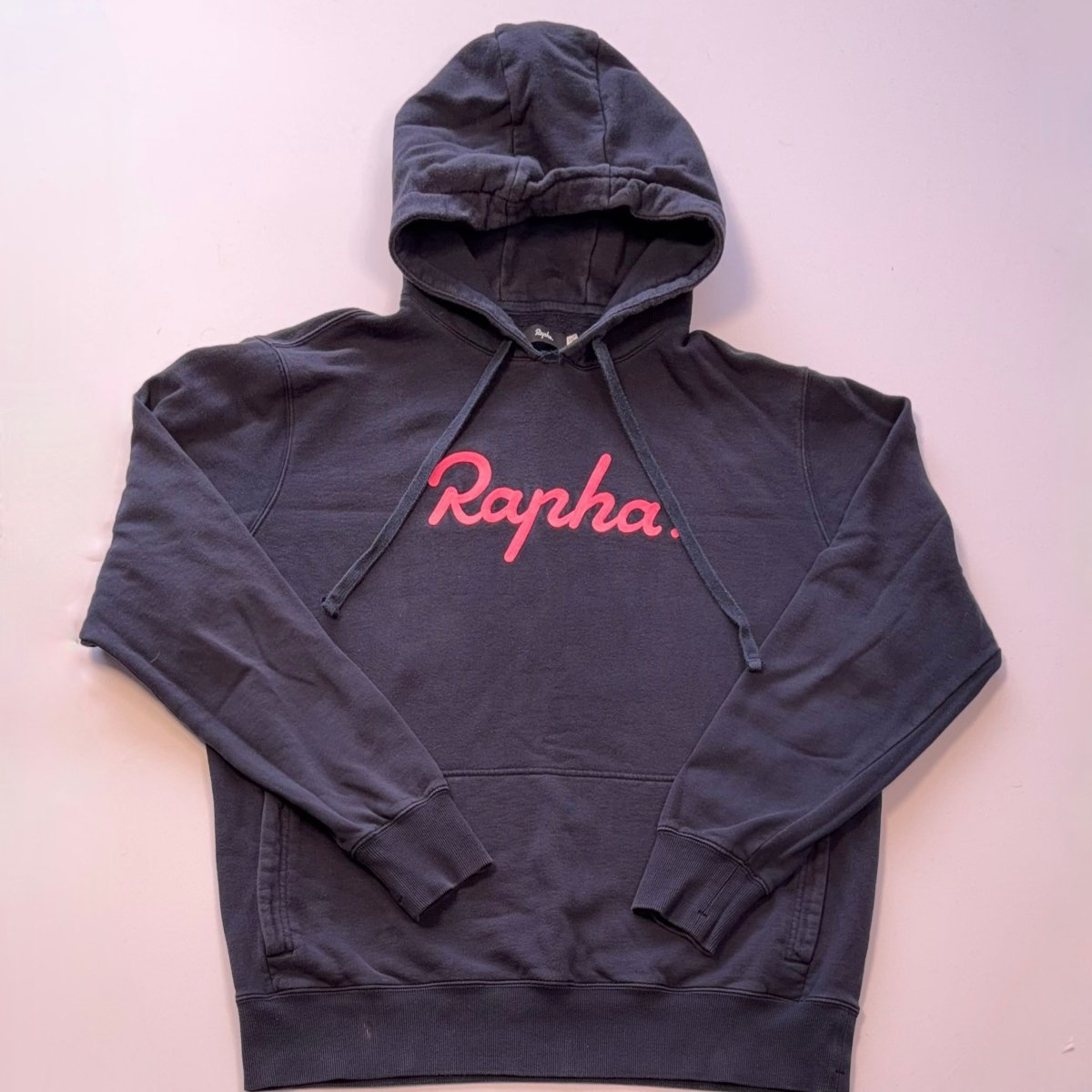 Rapha Men's Script Logo Hoodie - XXL - Navy / Pink - Good Used Condition - Pedalling Wears