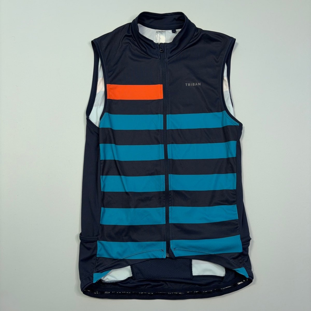 Triban Men’s RC500 Stripped Cycling Gilet - M - Navy / Orange - Excellent Used Condition - Pedalling Wears