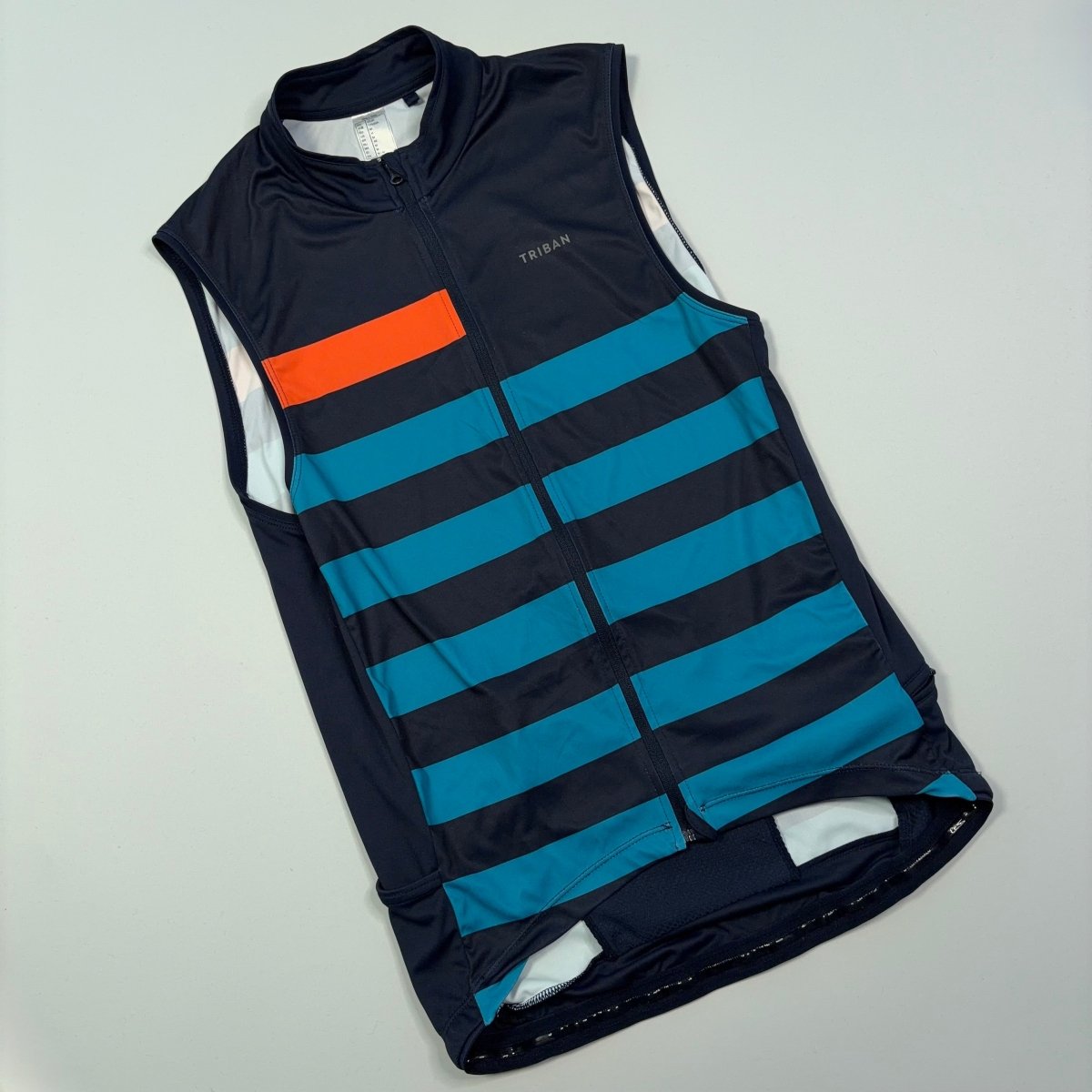 Triban Men’s RC500 Stripped Cycling Gilet - M - Navy / Orange - Excellent Used Condition - Pedalling Wears